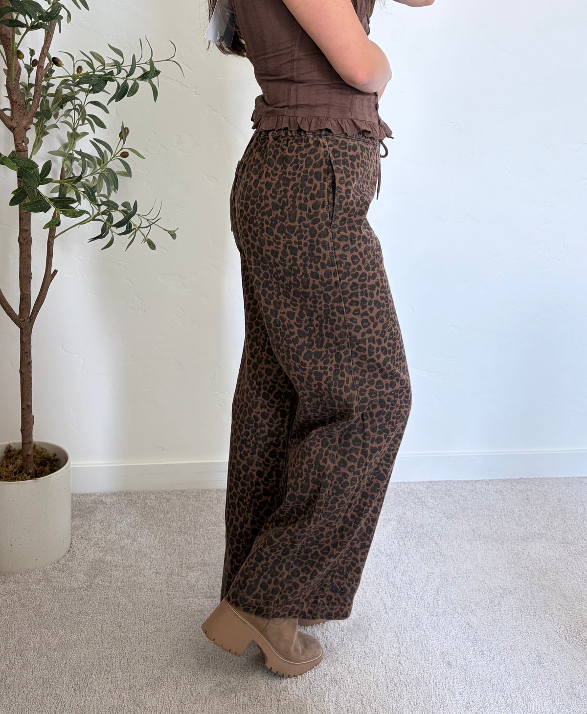 Leopard Print Wide Denim