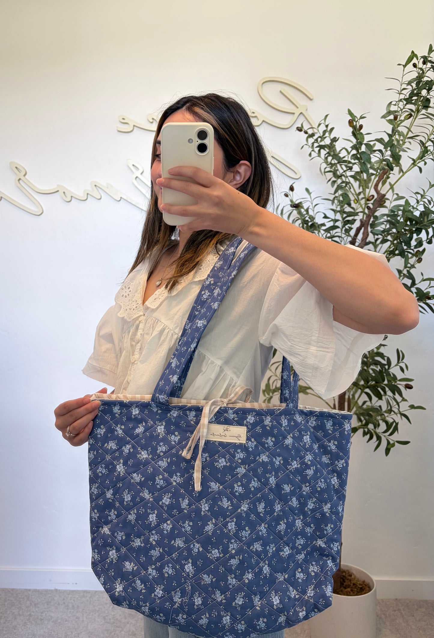 Indigo Bloom Floral Tote Bag