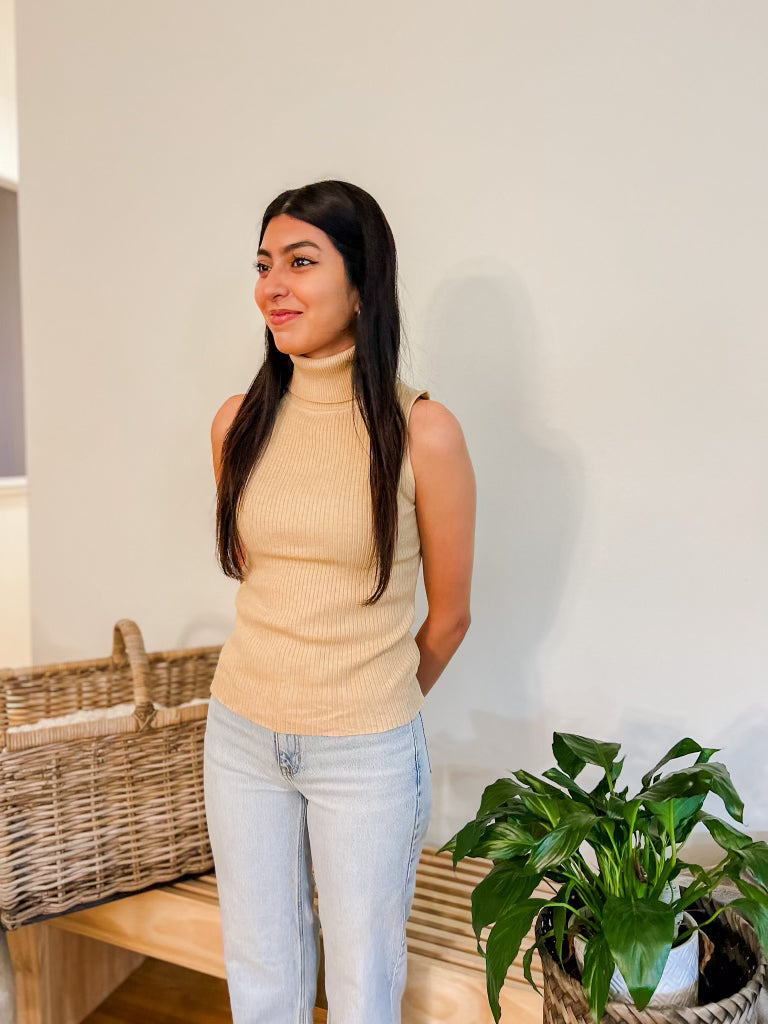 Rib Knit Turtle Neck Tank
