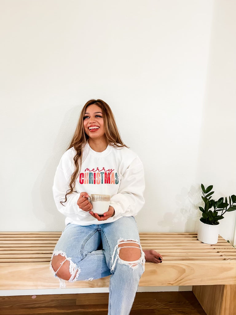 Merry Christmas Crewneck - White