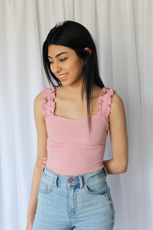 Sweetheart Solid Rib Bodysuit in Blush