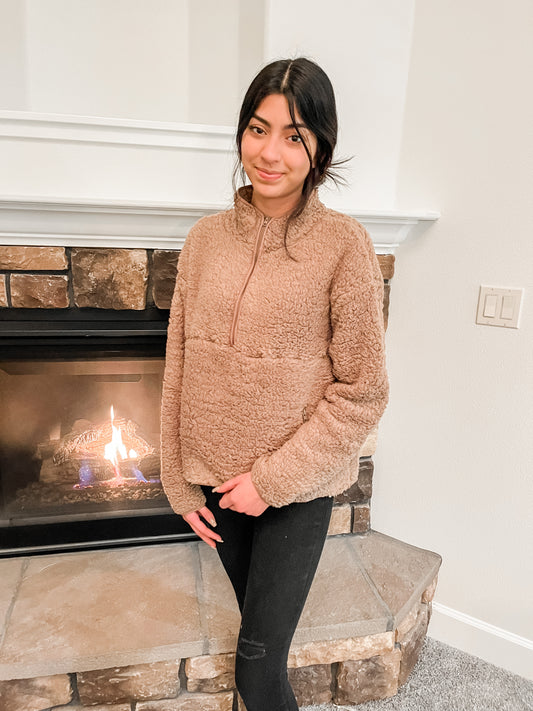 Sherpa Half Zip Jacket - Mocha