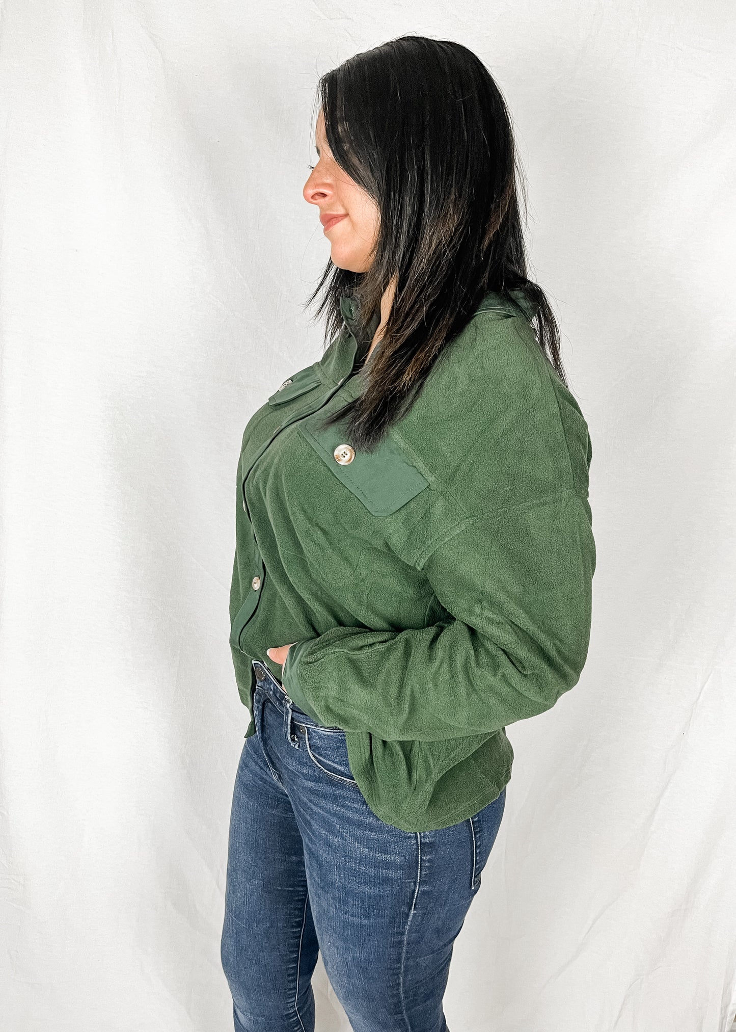 Aspen Fuzzy Button Down Shirt -Hunter Green