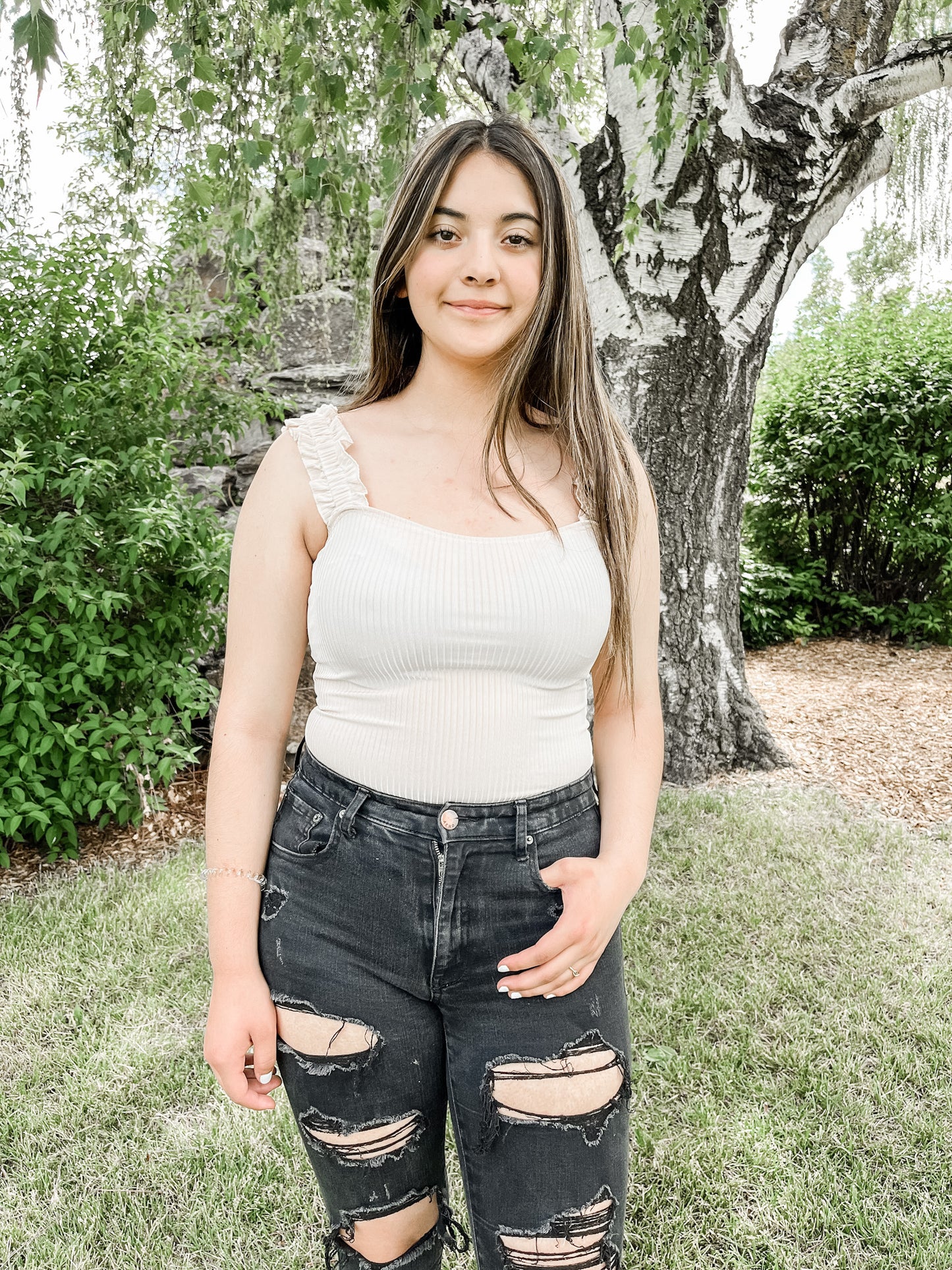 Sweetheart Solid Rib Bodysuit in Beige