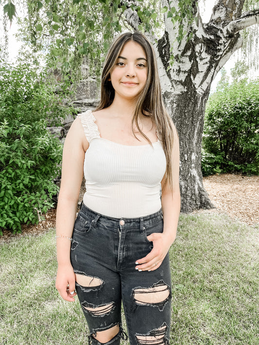 Sweetheart Solid Rib Bodysuit in Beige