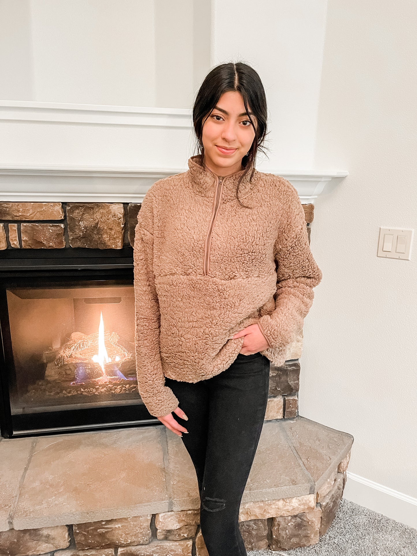 Sherpa Half Zip Jacket - Mocha