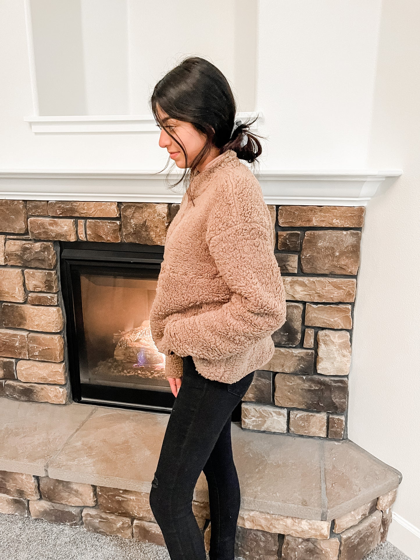 Sherpa Half Zip Jacket - Mocha