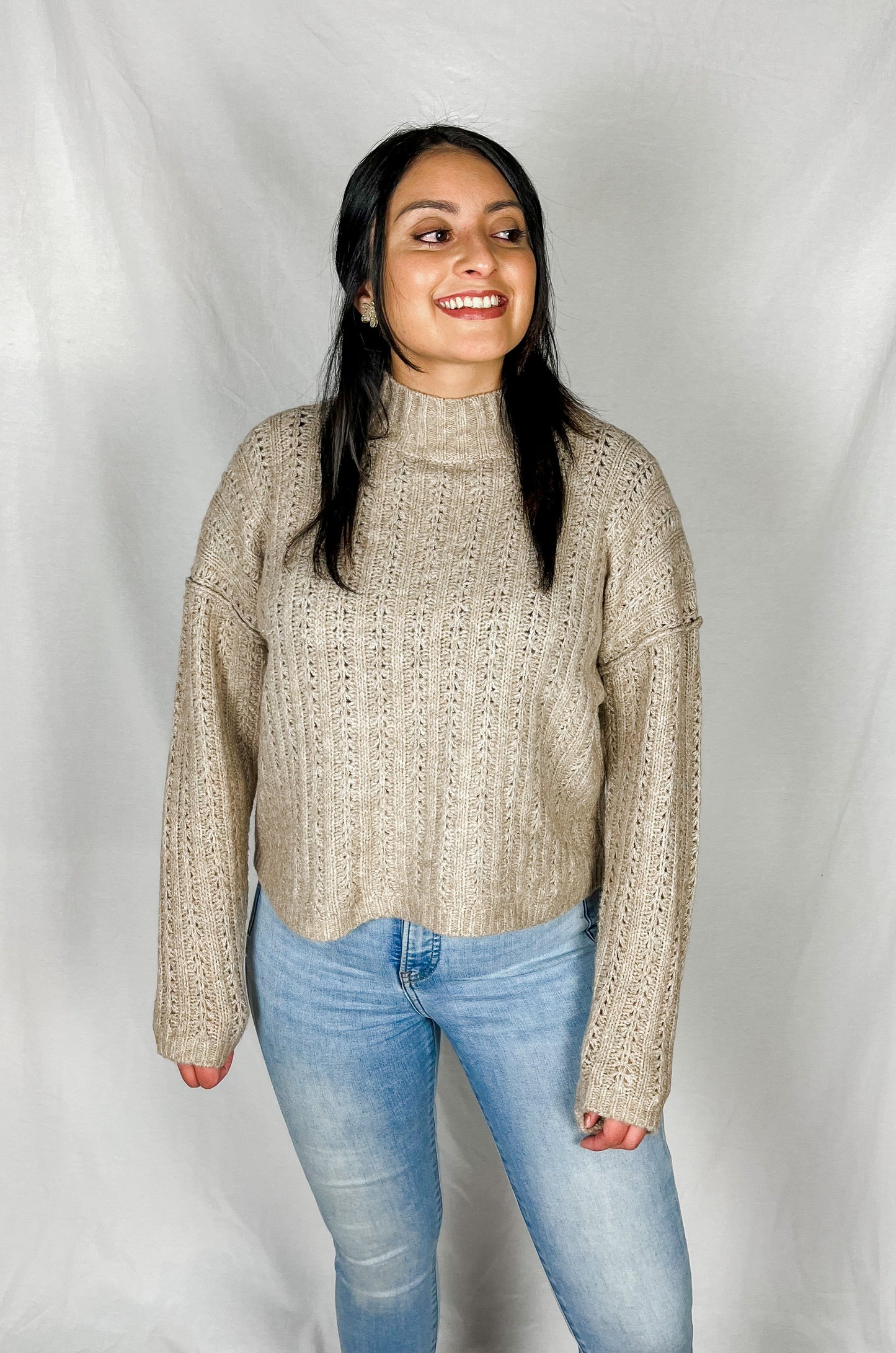Brittney Open Knit Sweater -Oatmeal