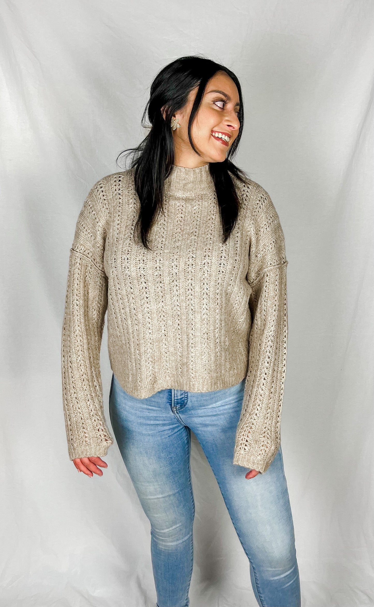 Brittney Open Knit Sweater -Oatmeal