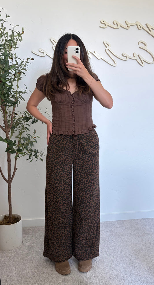 Leopard Print Wide Denim