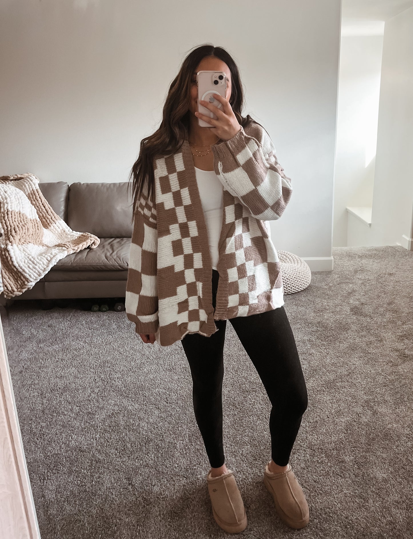 Butter Checkered Cardigan - Mocha