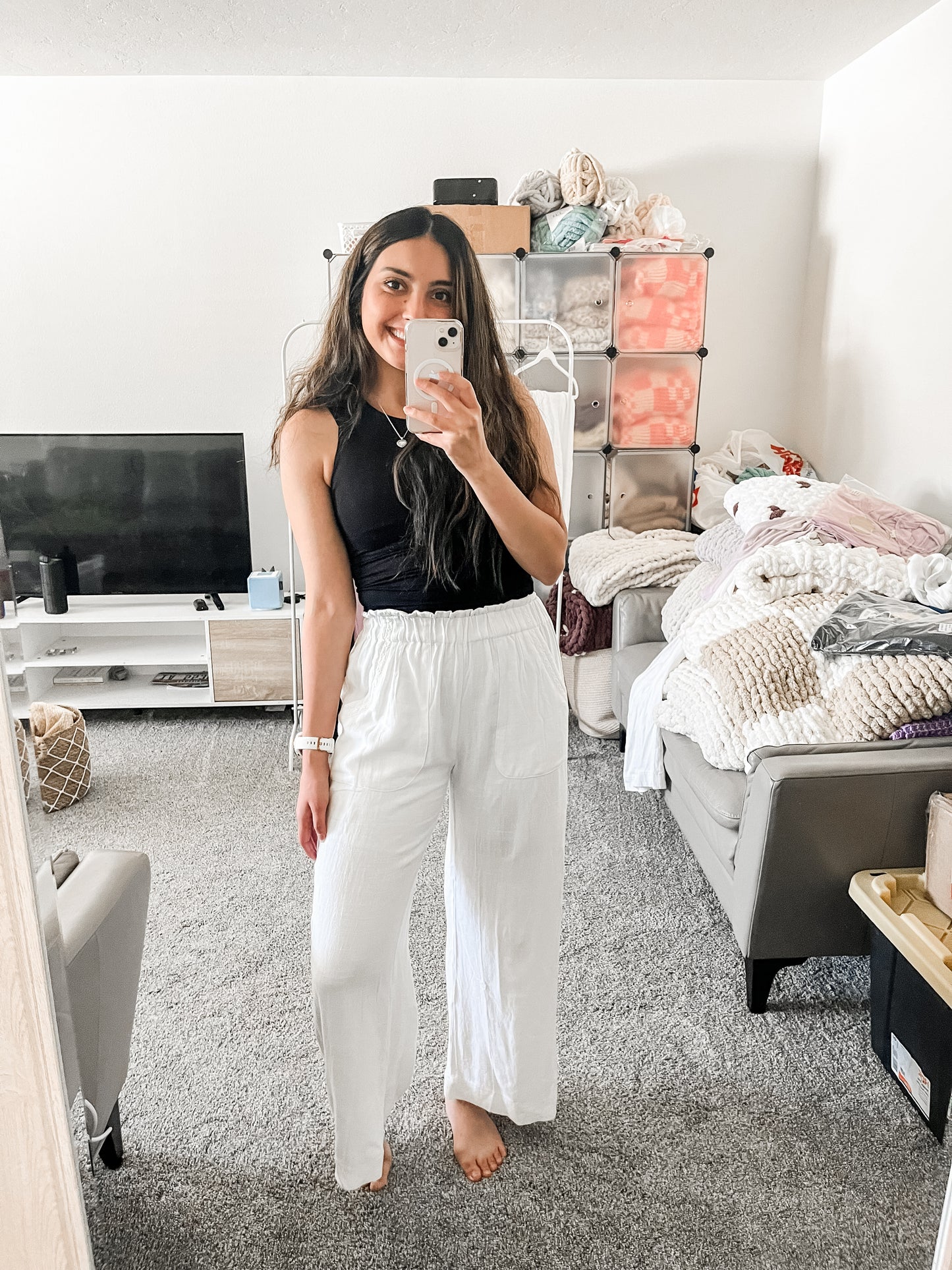 Haven White Linen Blend Pant