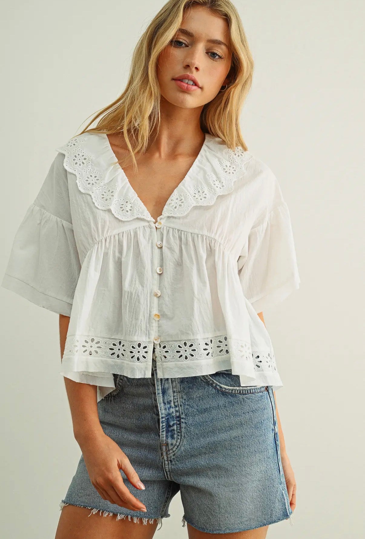 Sweet Magnolia Eyelet Ruffled Blouse