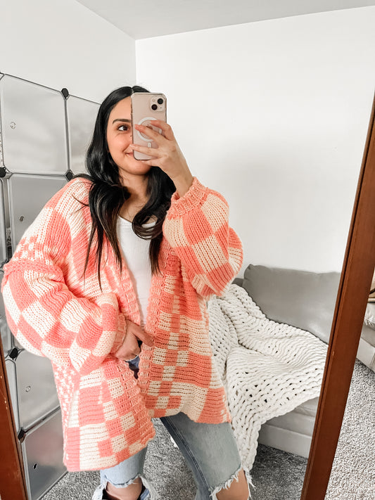 Check It Out Oversized Checkered Cardigan
