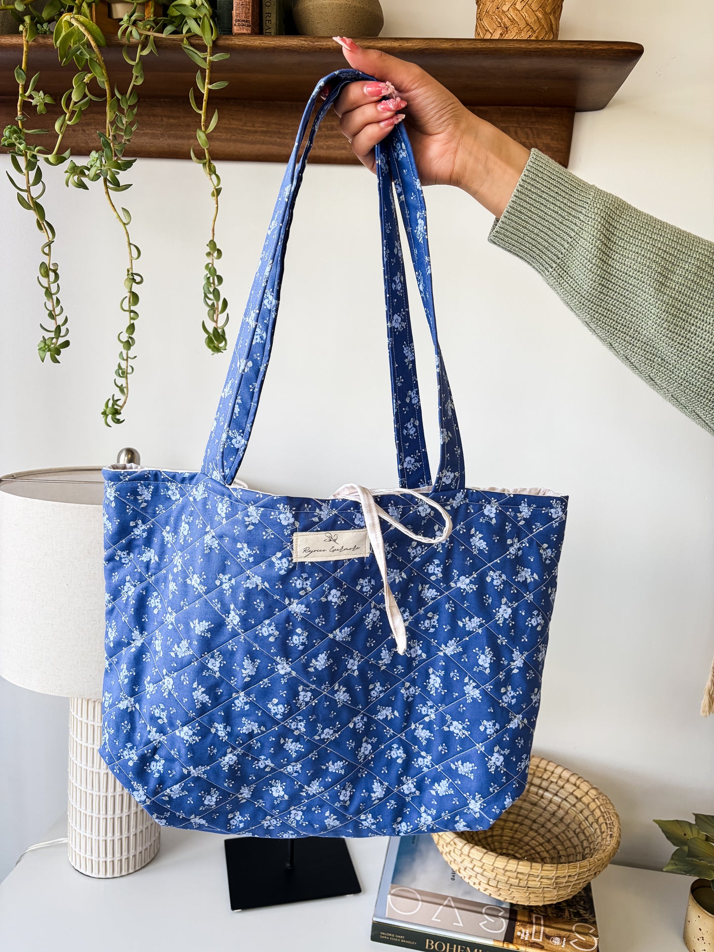 Indigo Bloom Floral Tote Bag