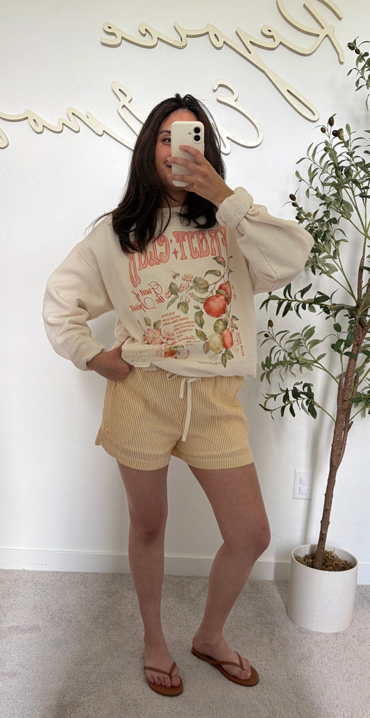 Day Off Striped Drawstring Shorts - Butter Yellow