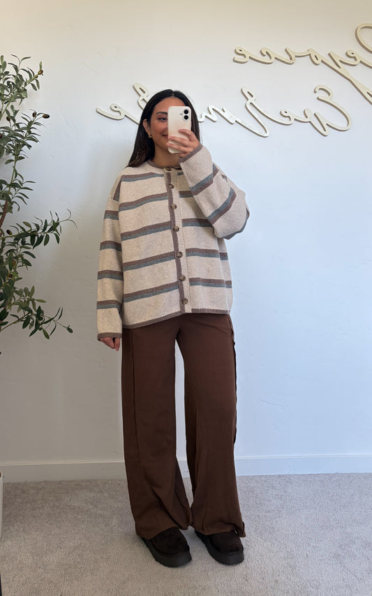 Cinnamon Blue Stripe Cardigan
