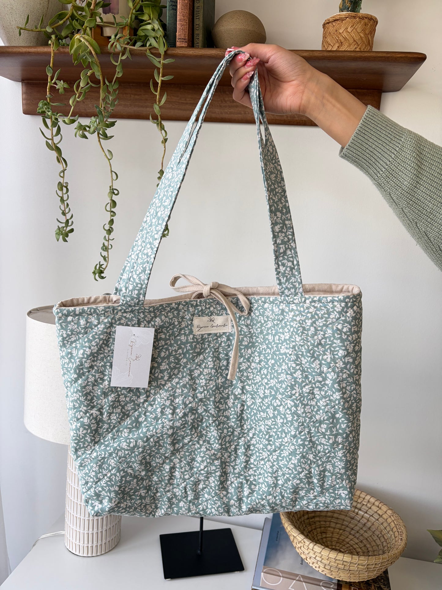 (PREORDER) Sage Garden Party Floral Tote Bag