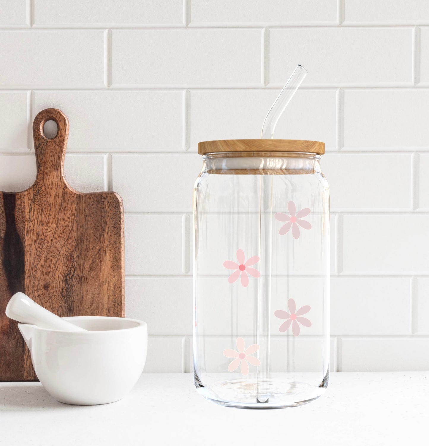 Pink Daisy Glass Cup