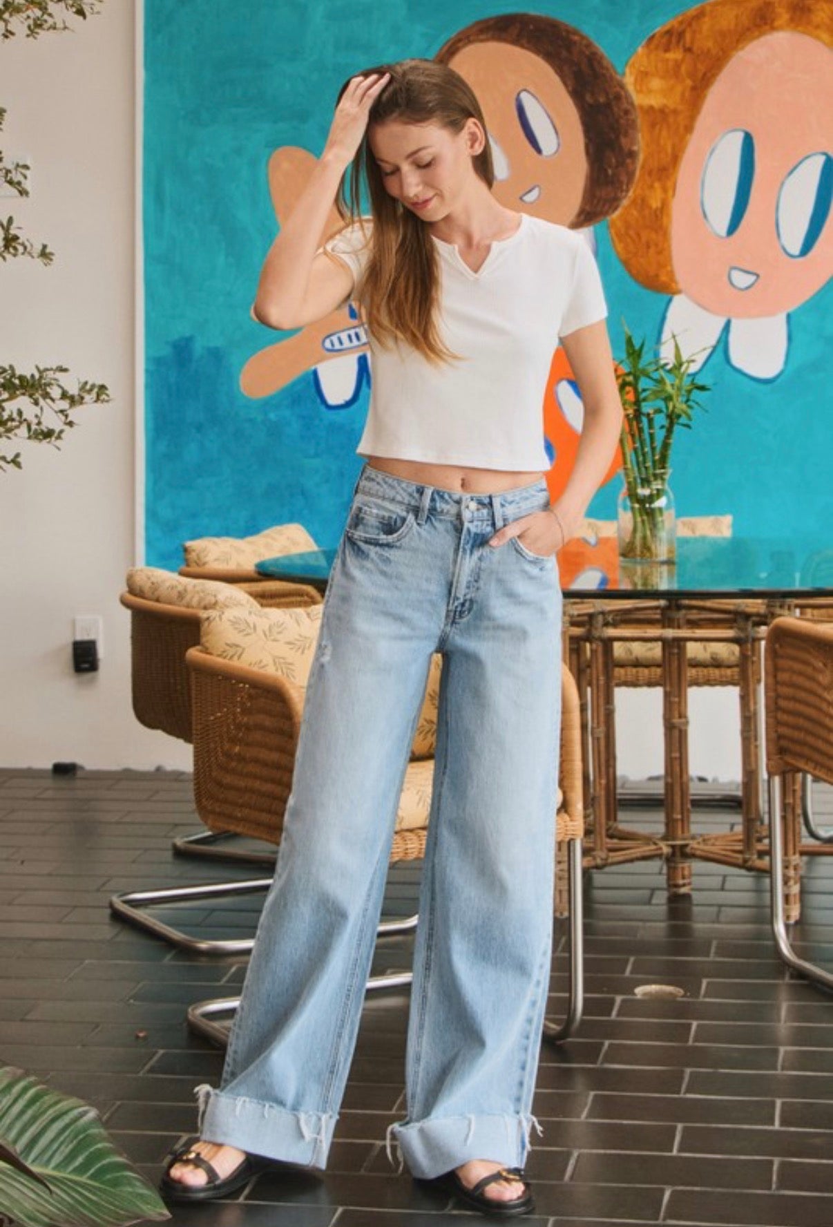 High Rise Cuffed Wide Leg Jean- VERVET
