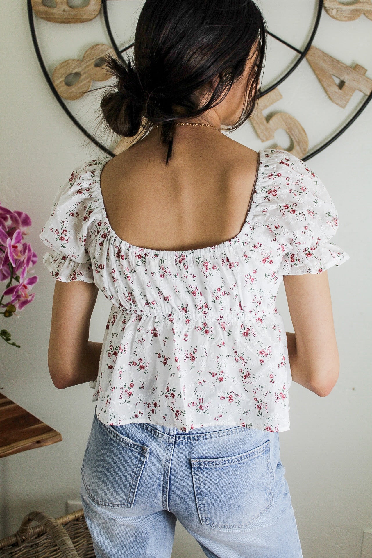 Embroidered Floral Peplum Top